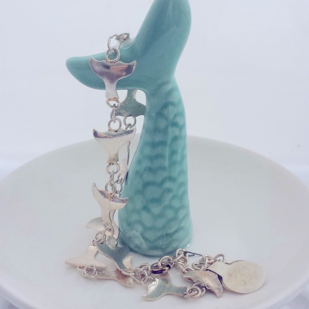 Ankle Bracelet Sterling Silver Mermaid Tail VTG Whale Tail